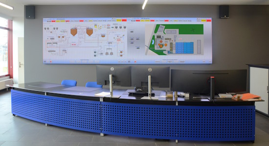 LED - Screen Kommandoraum ARA Morgental LED‑Screen im Kommandoraum der ARA Morgental – hochauflösender Indoor‑LED‑Bildschirm für Anlagenüberwachung und Leitstandvisualisierung